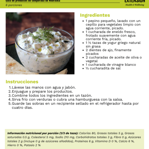 Handout - Cucumber - Spanish - Tzatziki Dip Recipe