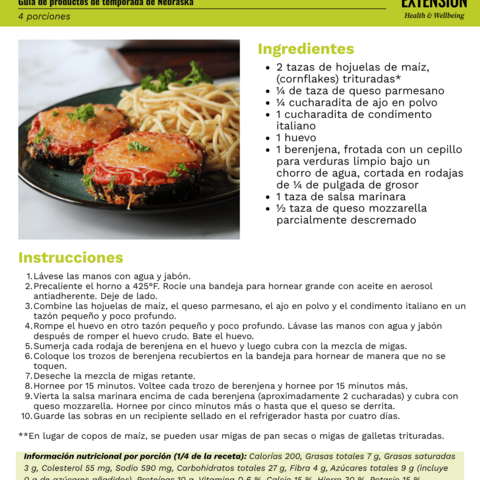Handout - Eggplant - Spanish - Baked Eggplant Parmesan Recipe
