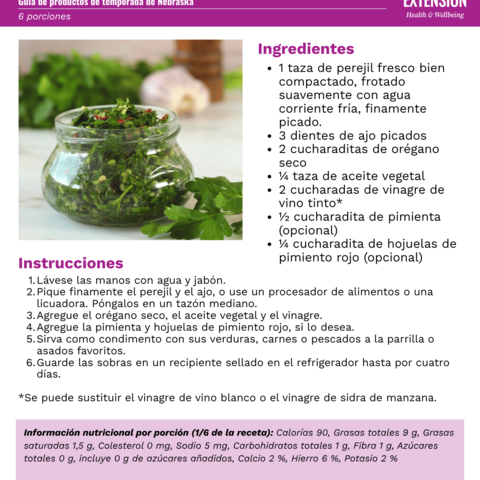 Handout - Fresh Herbs - Spanish - Chimichurri Recipe