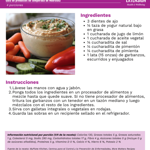 Handout - Fresh Herbs - Spanish - Garlic Chickpea Dip Recipe