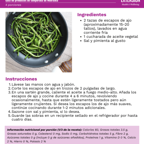 Handout - Garlic Scapes - Spanish - Sautéed Garlic Scapes Recipe