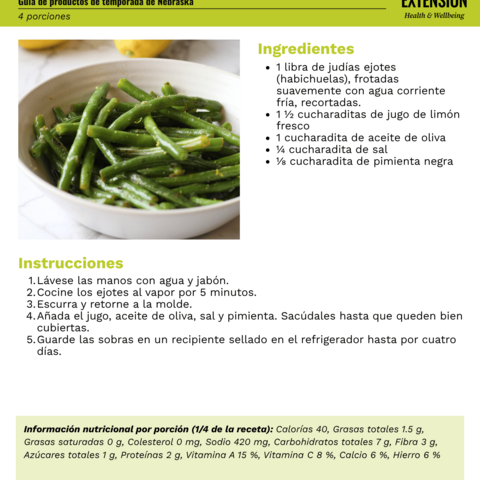 Handout - Green Beans - Spanish - Lemony Green Beans Recipe