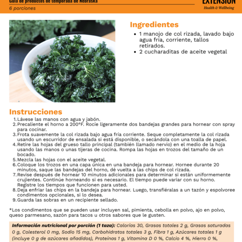 Handout - Kale - Spanish - Kale Chips Recipe