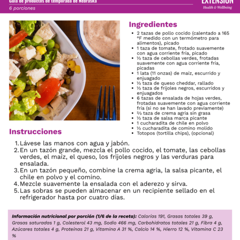Handout - Leafy Salad Greens - Spanish - Southwestern Chicken Salad Recipe