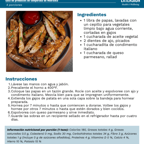 Handout - Potatoes - Spanish - Baked Parmesan Fries Recipe
