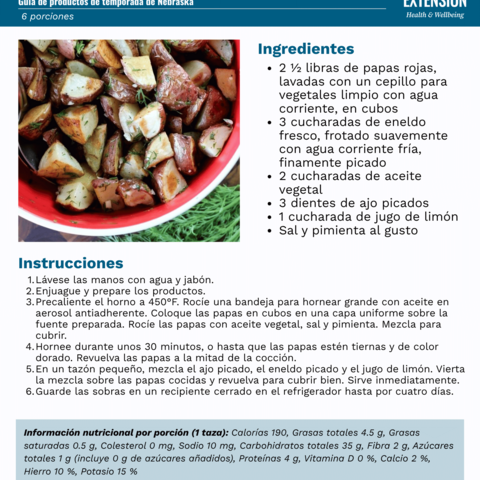 Handout - Potatoes - Spanish - Zesty Herb Potatoes Recipe