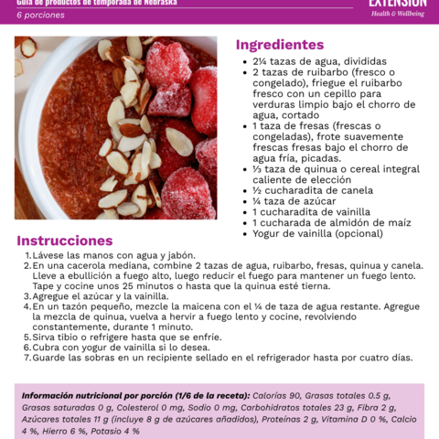 Handout - Rhubarb - Spanish - Strawberry Rhubarb Quinoa Porridge Recipe