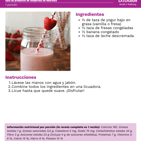 Handout - Strawberries - Spanish - A Smoothie for Your Sweetheart Recipe