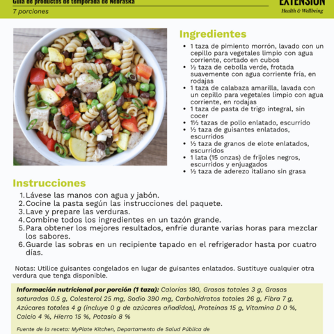 Handout - Summer Squash - Spanish - Chicken Pasta Salad Recipe