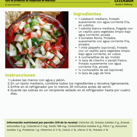 Handout - Summer Squash - Spanish - Summer Vegetable Salsa Recipe