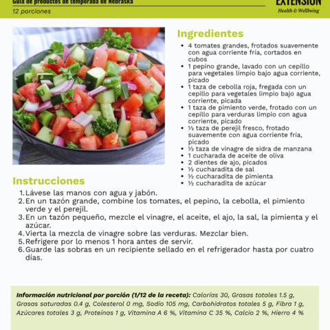 Handout - Tomatoes - Spanish - Tomato and Cucumber Salad Recipe