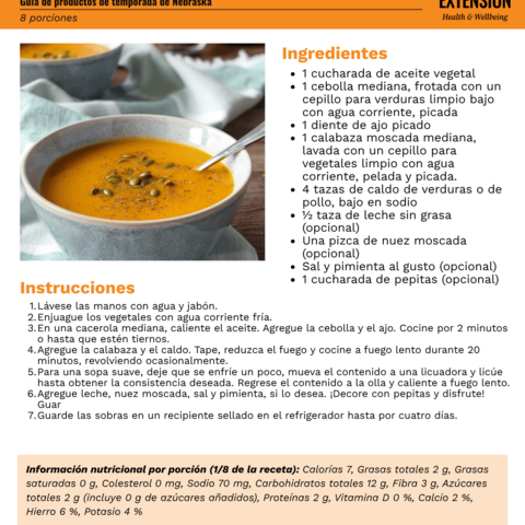 Handout - Winter Squash - Spanish - Creamy Butternut Squash Soup Recipe