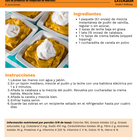 Handout - Winter Squash - Spanish - Pumpkin Pudding Recipe