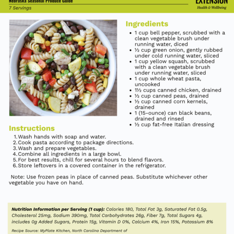 Handout - Summer Squash - Chicken Pasta Salad Recipe