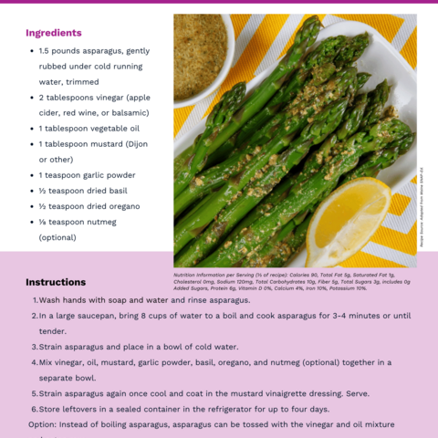 Handout - Asparagus - Asparagus with Mustard Vinaigrette Recipe