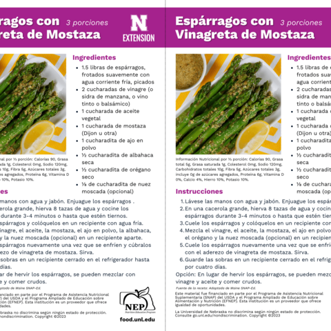 Handout - Asparagus - Spanish - Asparagus with Mustard Vinaigrette Recipes