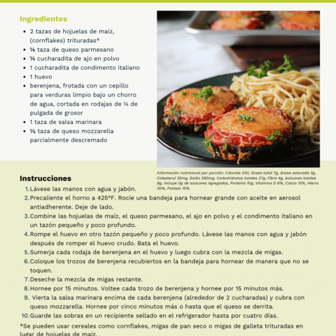 Handout - Eggplant - Spanish - Baked Eggplant Parmesan Recipe