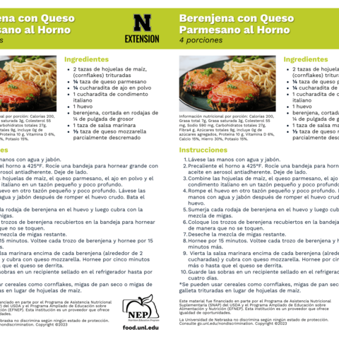 Handout - Eggplant - Spanish - Baked Eggplant Parmesan Recipes