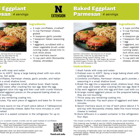 Handout - Eggplant - Baked Eggplant Parmesan Recipes