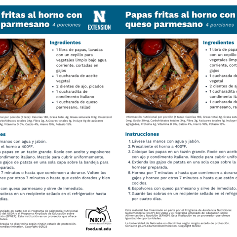 Handout - Potatoes - Spanish - Baked Parmesan Fries Recipes