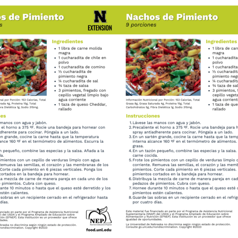 Handout - Bell Peppers - Spanish - Bell Pepper Nachos Recipes