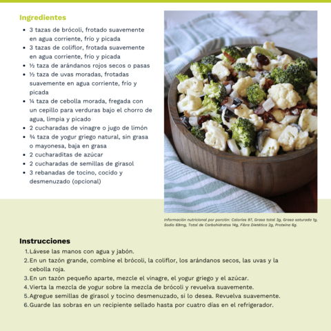 Handout - Cauliflower - Spanish - Broccoli and Cauliflower Salad Recipe