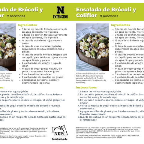 Handout - Cauliflower - Spanish - Broccoli and Cauliflower Salad Recipes