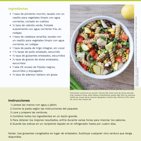 Handout - Summer Squash - Spanish - Chicken Pasta Salad Recipe