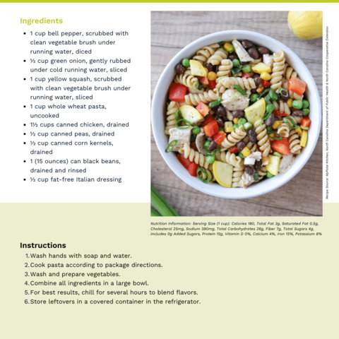 Handout - Summer Squash - Chicken Pasta Salad Recipe