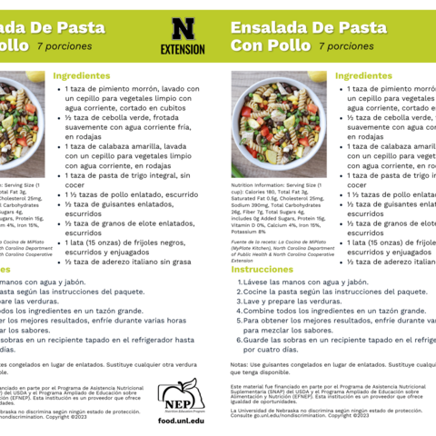 Handout - Summer Squash - Spanish - Chicken Pasta Salad Recipes