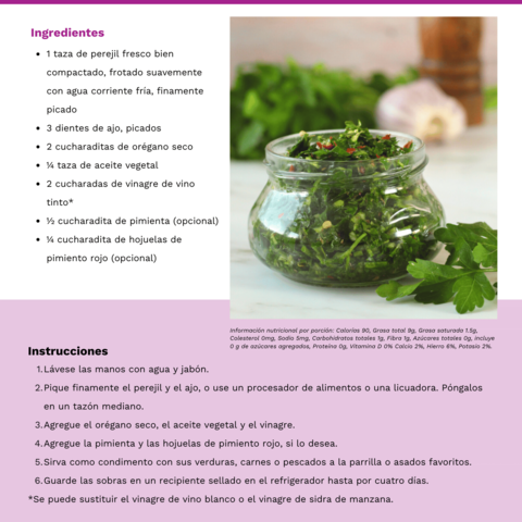 Handout - Fresh Herbs - Spanish - Chimichurri Recipe