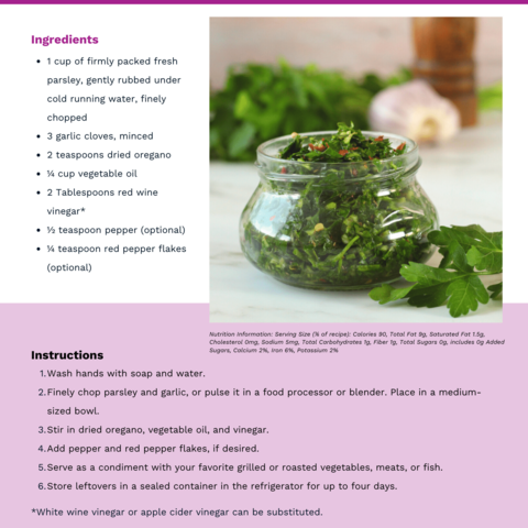 Handout - Fresh Herbs - Chimichurri Recipe