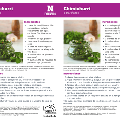 Handout - Fresh Herbs - Spanish - Chimichurri Recipes