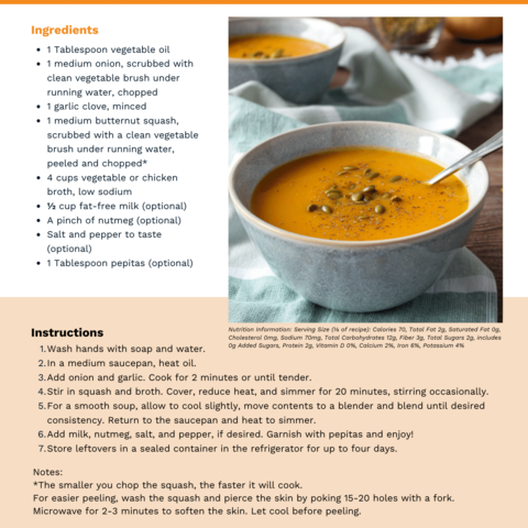 Handout - Winter Squash - Creamy Butternut Squash Soup Recipe