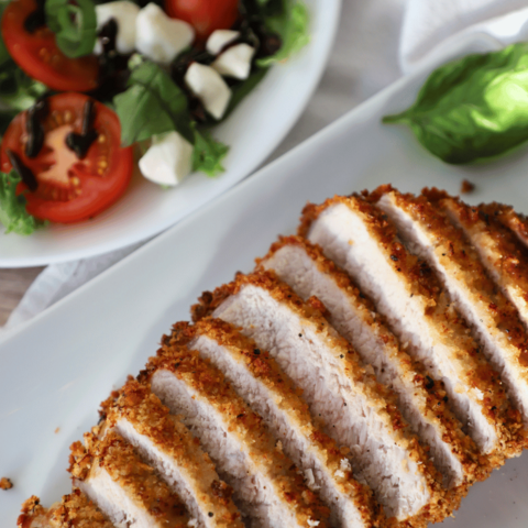 Crispy Air Fryer Pork Chops with Caprese Salad 
