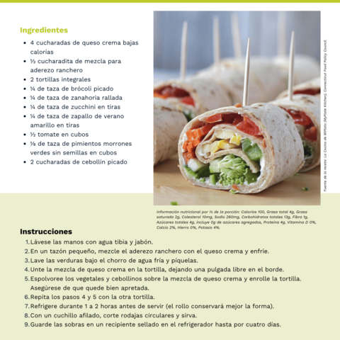 Handout - Bell Peppers - Spanish - Crunchy Vegetable Wraps Recipe