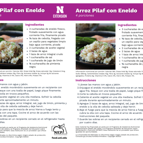 Handout - Fresh Herbs - Spanish - Dill Rice Pilaf Recipes