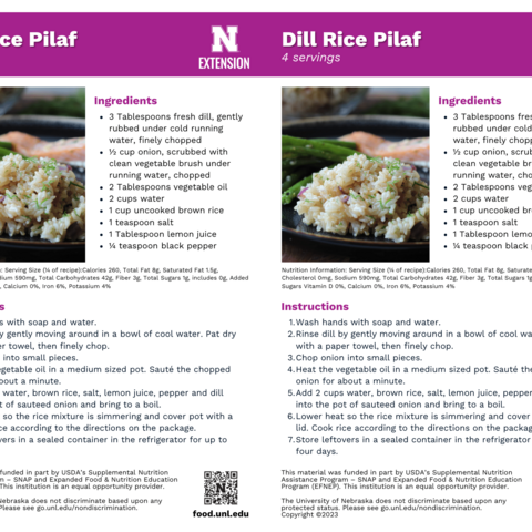 Handout - Fresh Herbs - Dill Rice Pilaf Recipes