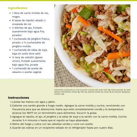 Handout - Cabbage - Spanish - Egg Roll in a Bowl Recipe