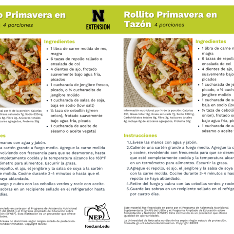 Handout - Cabbage - Spanish - Egg Roll in a Bowl Recipes