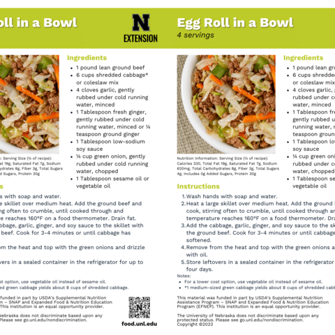 Handout - Cabbage - Egg Roll in a Bowl Recipes