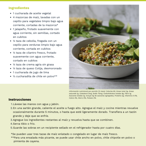 Handout - Sweet Corn - Spanish - Elote Salad - Mexican Street Corn Salad Recipe