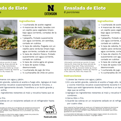 Handout - Sweet Corn - Spanish - Elote Salad - Mexican Street Corn Salad Recipes
