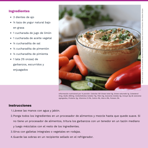 Handout - Fresh Herbs - Spanish - Garlic Chickpea Dip Recipe