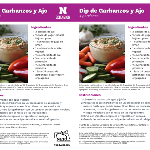 Handout - Fresh Herbs - Spanish - Garlic Chickpea Dip Recipes