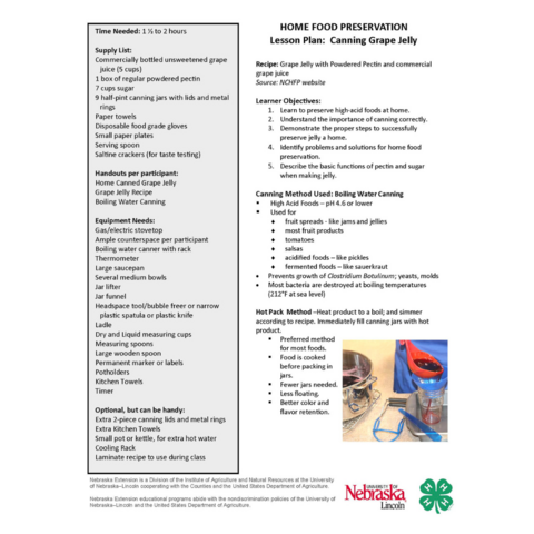 Lesson Plan - Canning Grape Jelly