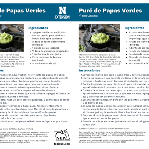 Handout - Potatoes - Spanish - Green-Mash Potatoes Recipes