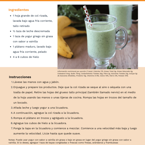 Handout - Kale - Spanish - Kale and Banana Smoothie Recipe