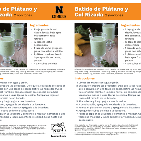 Handout - Kale - Spanish - Kale and Banana Smoothie Recipes