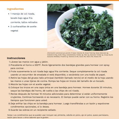 Handout - Kale - Spanish - Kale Chips Recipe